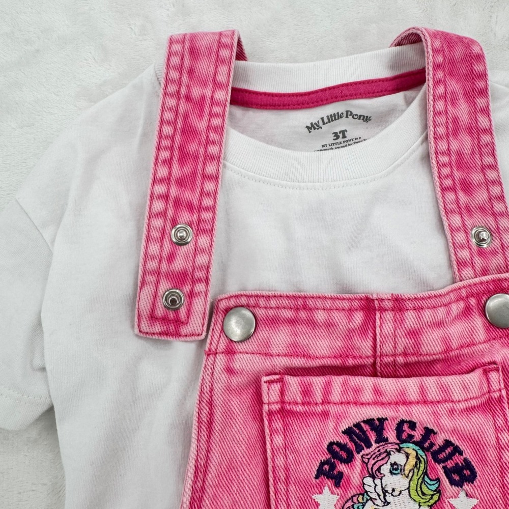 My Little Pony Overall Dress Jumper & Shirt Set Toddler 3T Pink Acid Wash Denim - Picture 2 of 11